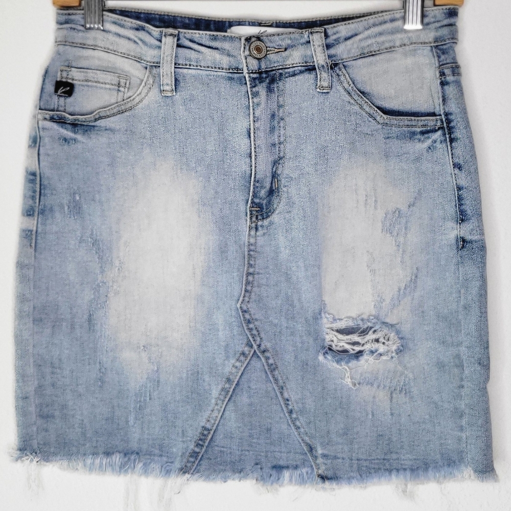 KanCan Light Blue Distressed Mini Skirt - Size 25
